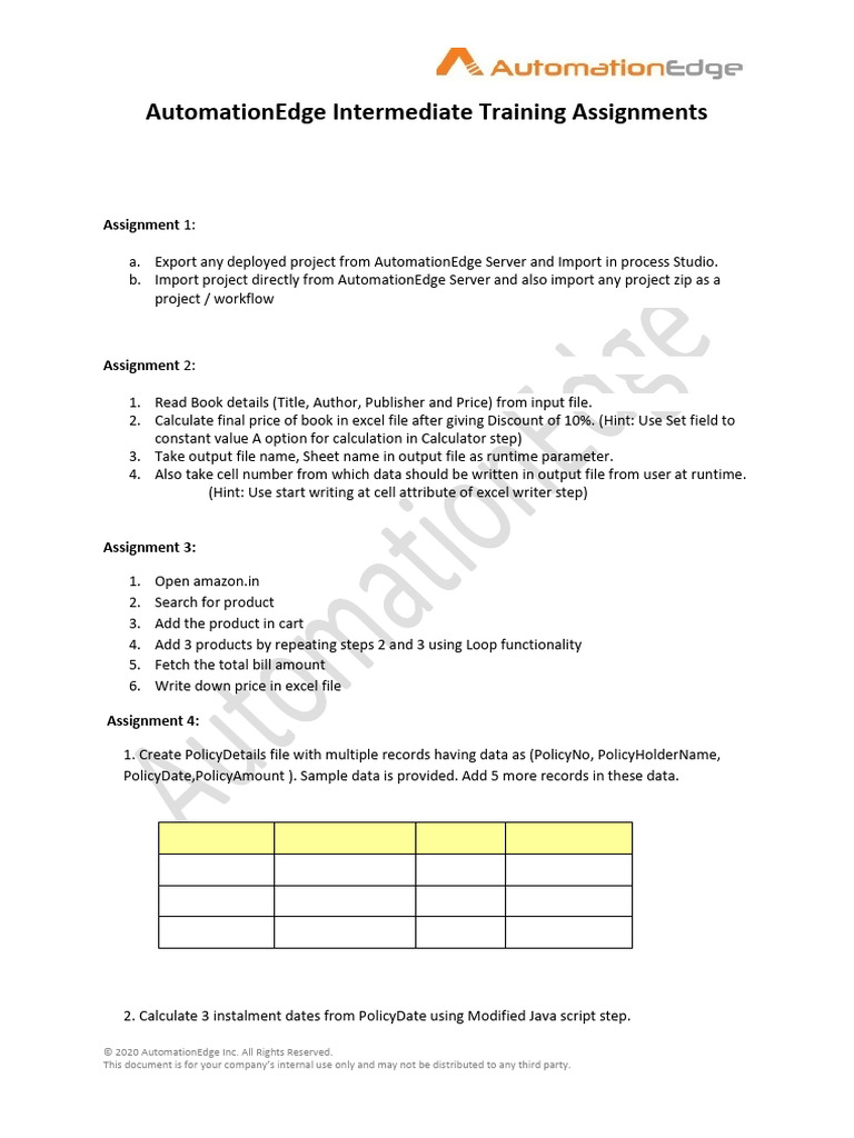 AutomationEdge Intermediate Assignments | PDF