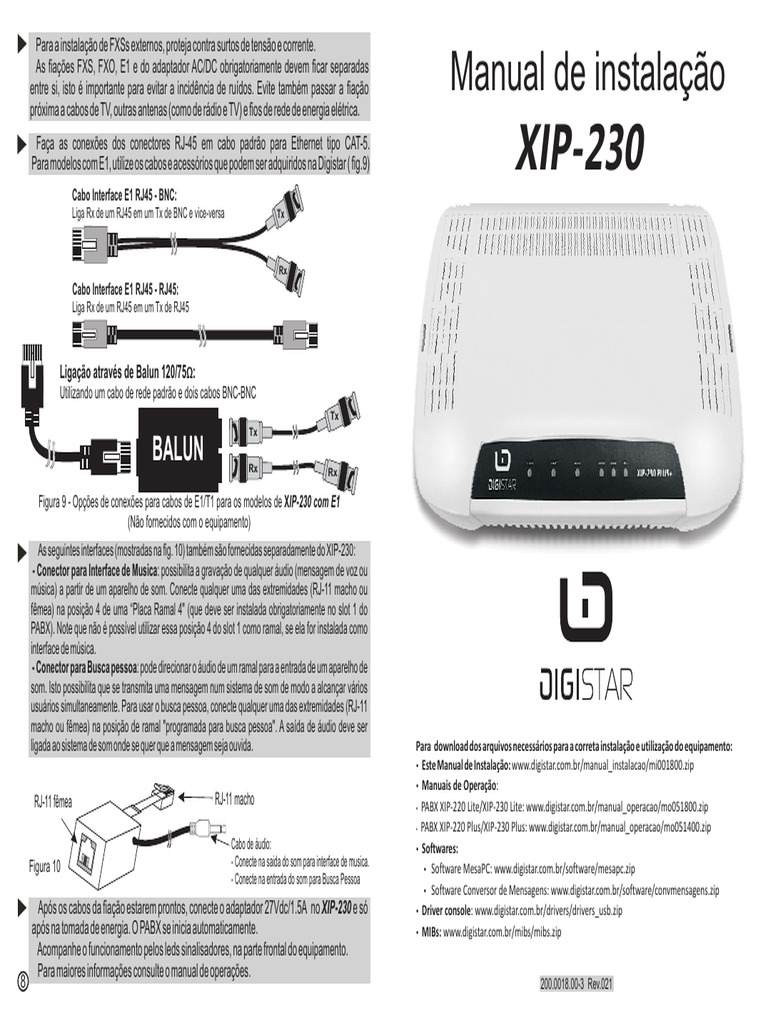 Manual Digistar XIP 230 | PDF | Conector elétrico | Engenharia Elétrica