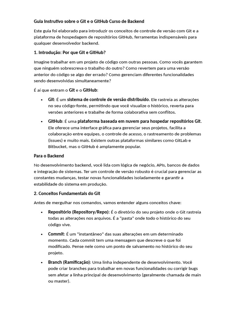 Guia Instrutivo Sobre o Git e o GitHub Curso de Backend | PDF