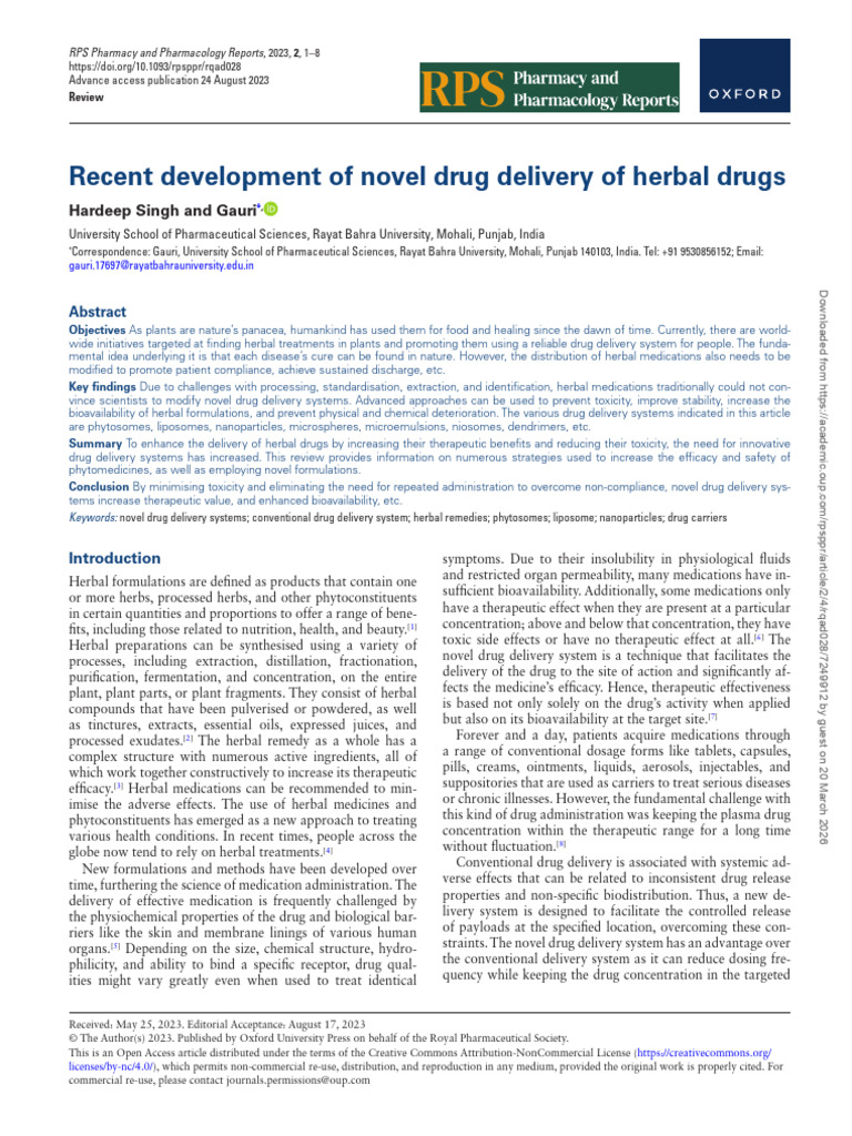Recent Development of Novel Drug Delivery of Herbal Drugs | PDF ...