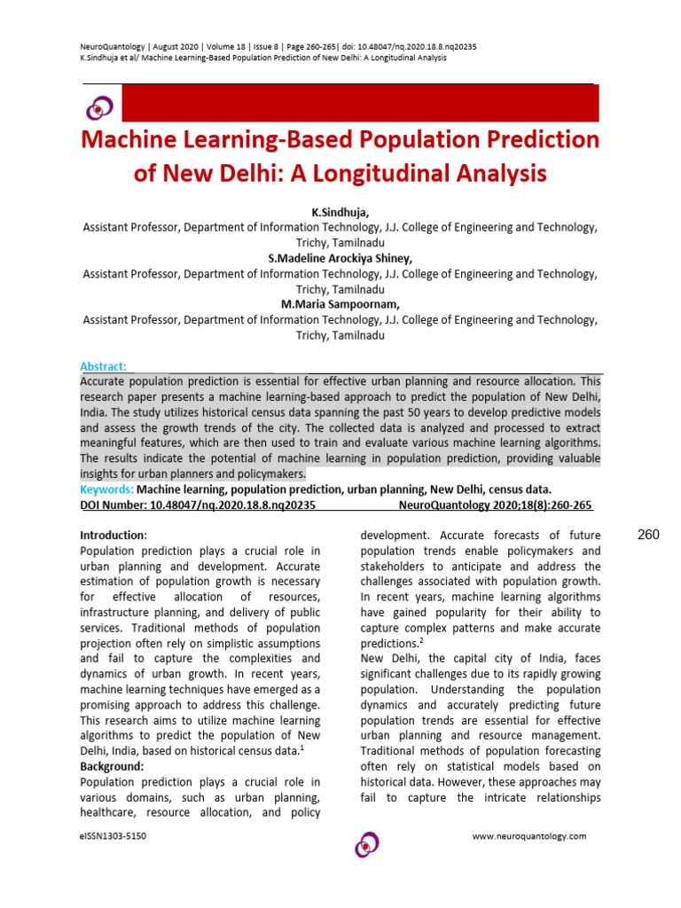 576 Machine Learning-Based Population Prediction of New Delhi a ...