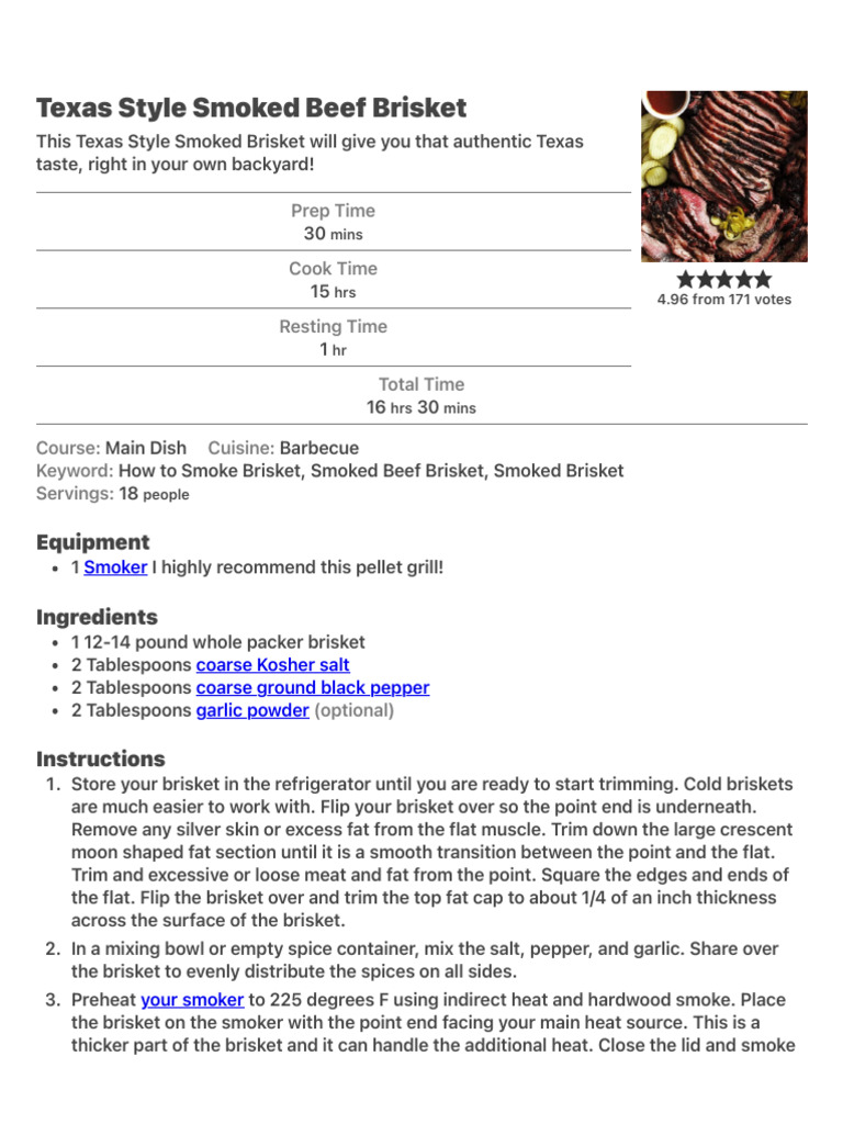Texas Style Smoked Beef Brisket - Hey Grill, Hey | PDF | Smoking ...