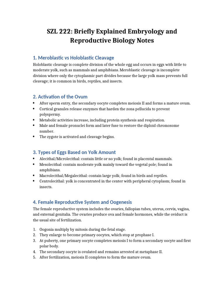 SZL 222 Brief Explained Notes | PDF | Meiosis | Fertilisation