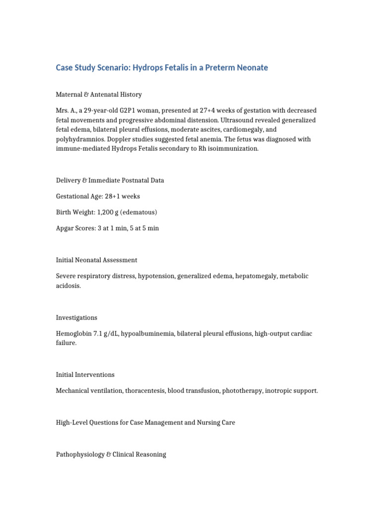 Hydrops Fetalis NICU Case Study | PDF