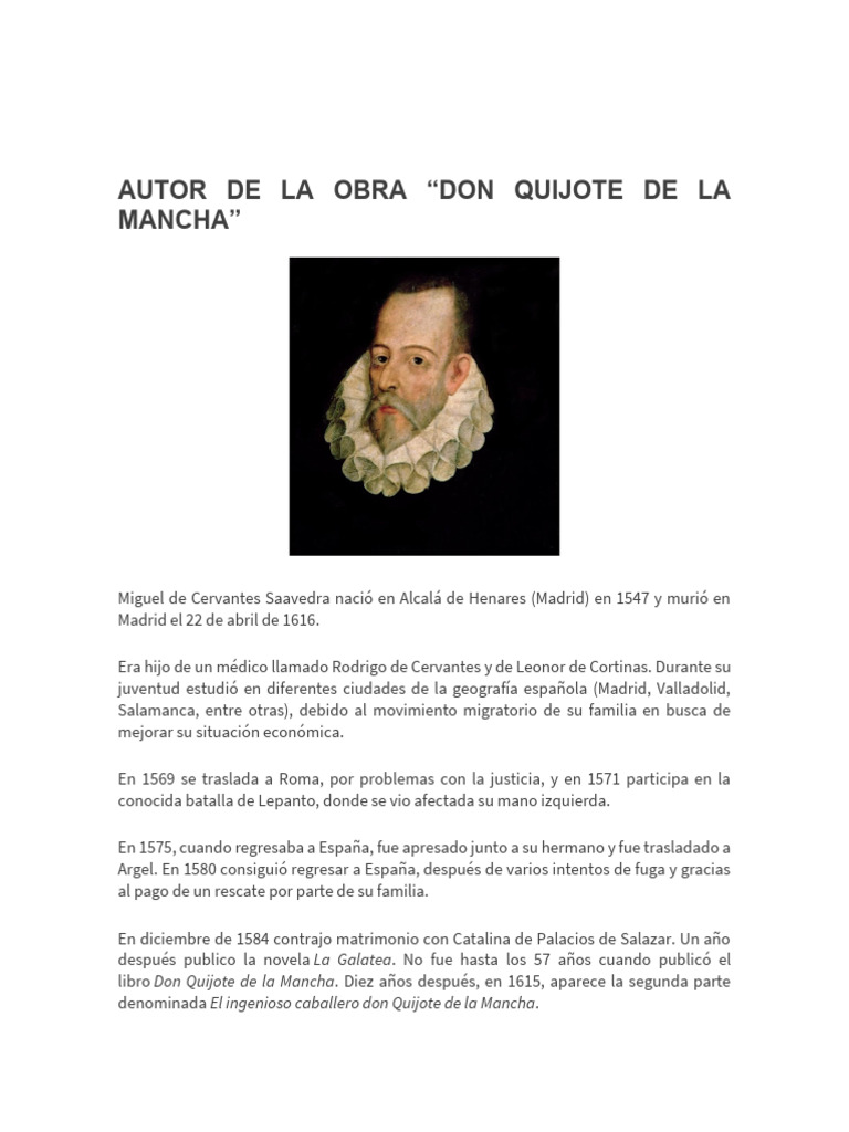 Resumen de La Obra Don Quijote de La Mancha | PDF | Don Quijote ...