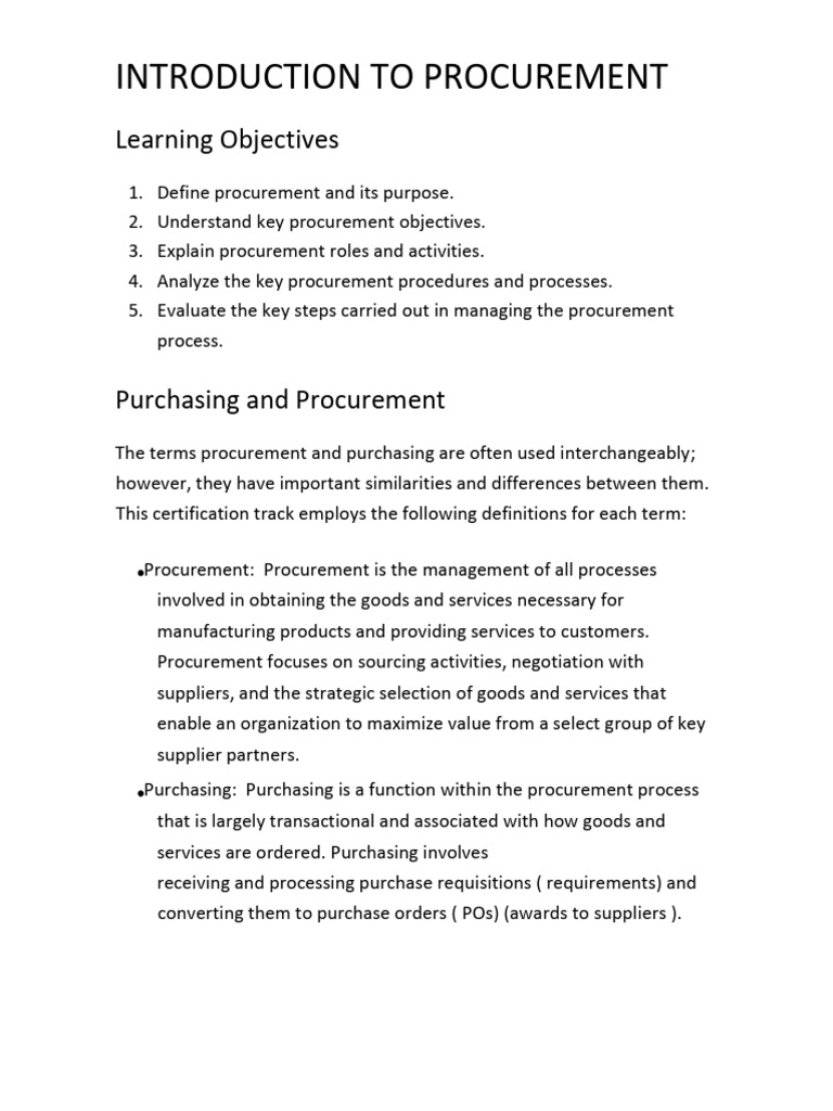 INTRODUCTION TO PROCUREMENT-MRS. ADARE | PDF | Procurement | Supply Chain