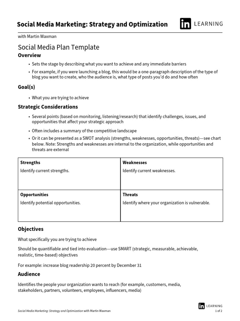 Social Media Plan Template | PDF | Social Media Marketing | Marketing
