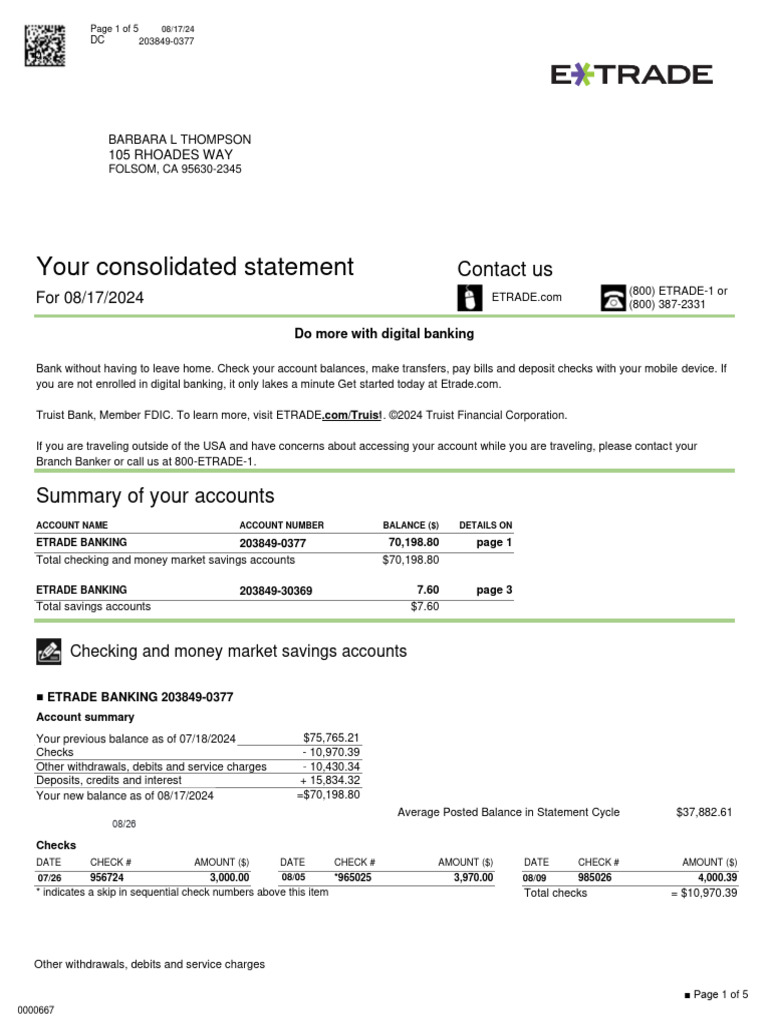 Etrade Bank Statement | PDF | Credit Card | Banks