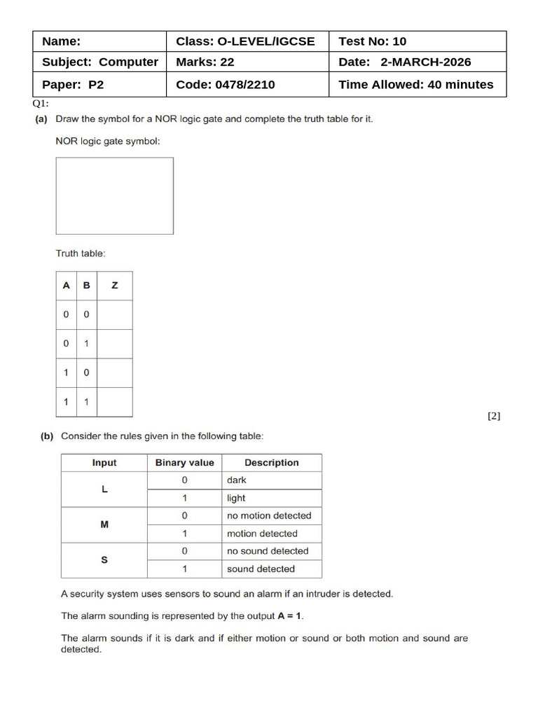 Olevel Test 10 | PDF
