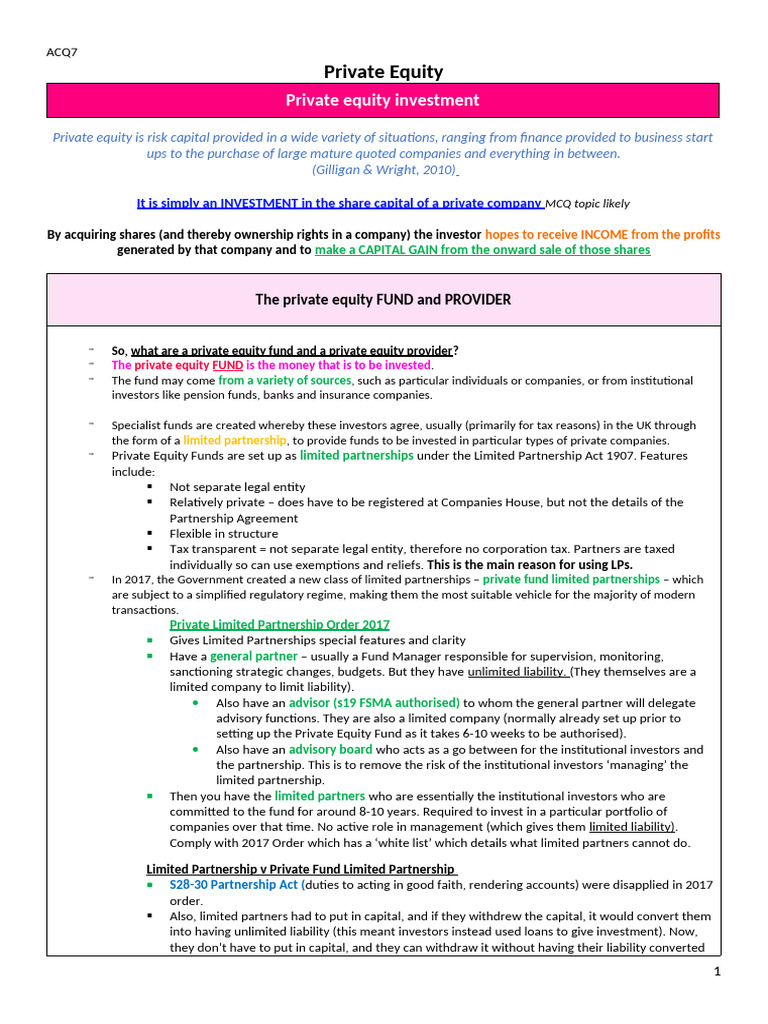 Mac Ws7 Notes | PDF | Private Equity | Leveraged Buyout