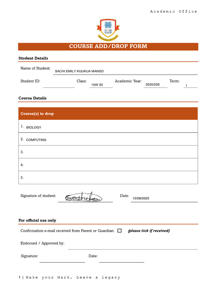 Course Drop Form-1_copy | PDF