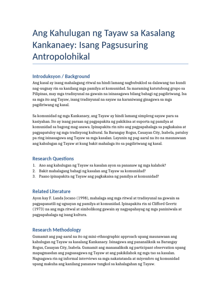 Tayaw Mini Ethnographic One Page | PDF