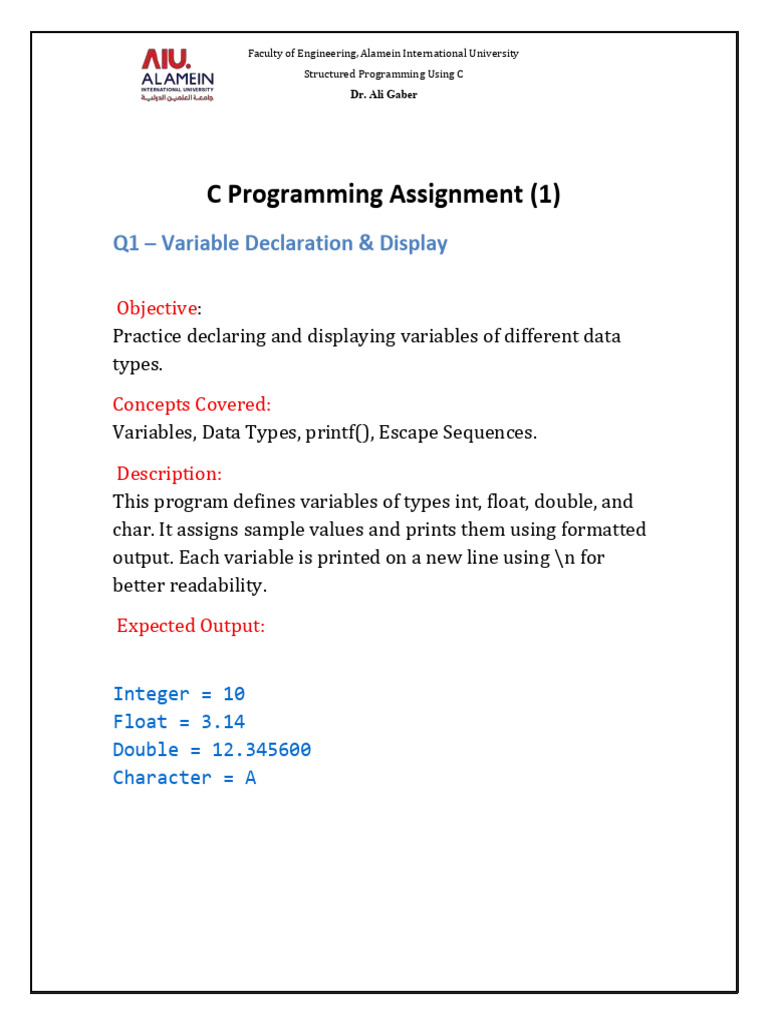 C Programming Assignment1 | PDF | Integer (Computer Science) | Computer ...