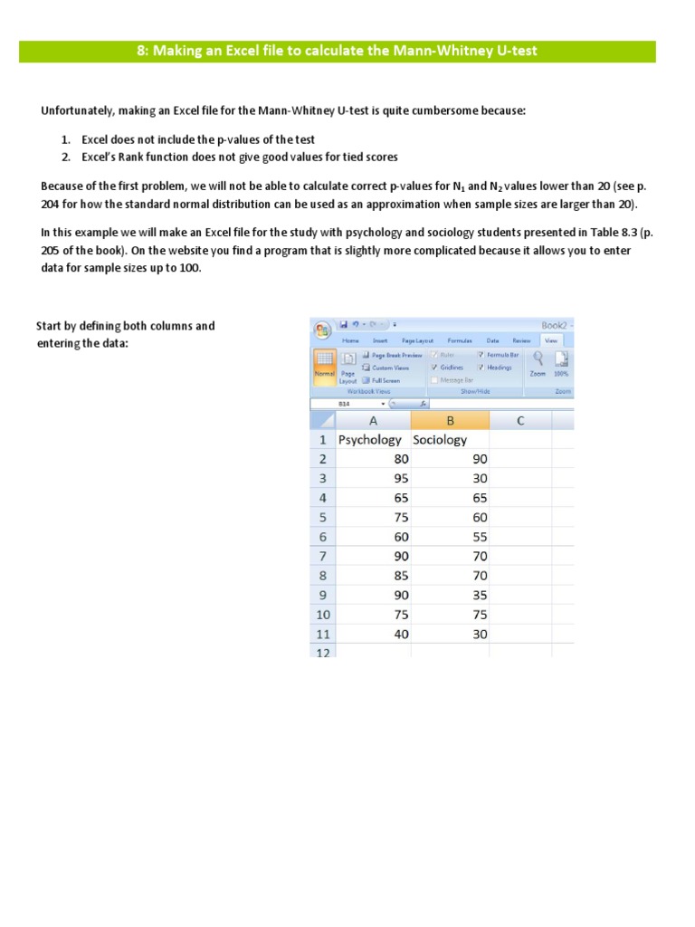 Run Mann Whitney Test Excel Pdf Sample Size Determination Microsoft Excel