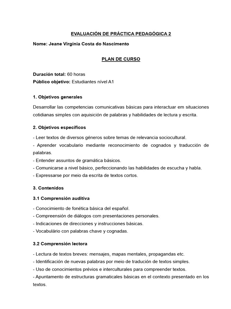 Evaluacin - Plan de Curso A1 | PDF