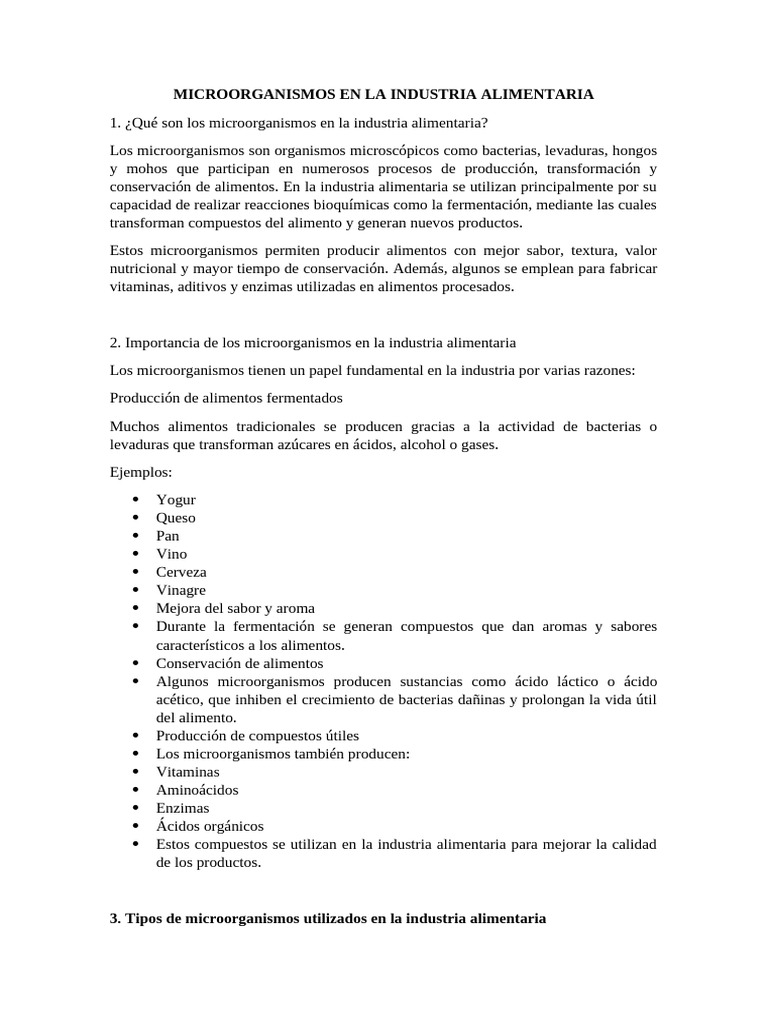 Microorganismos en La Industria Alimentaria | PDF | Fermentación | Levadura