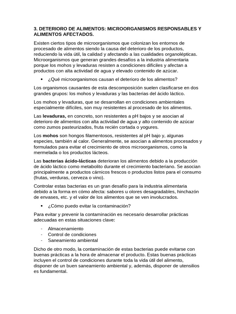 DETERIORO DE ALIMENTOS Microorganismos Responsables y Alimentos ...