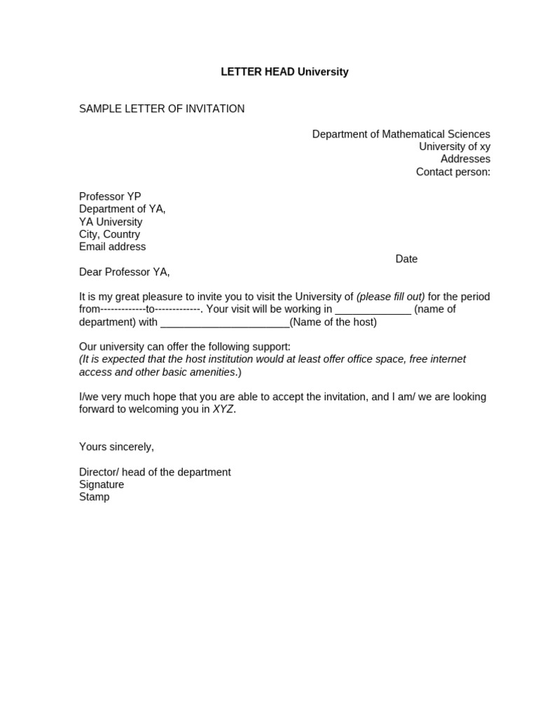 Sample Invitation Letter- Host Insitution | PDF