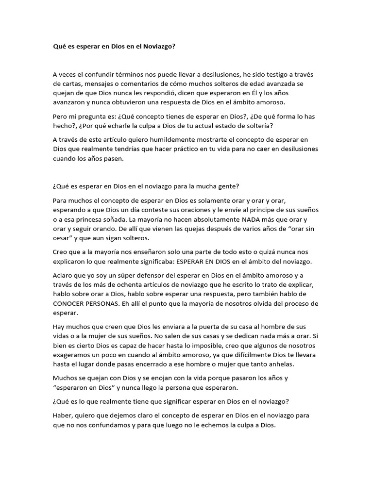Qué Es Esperar en Dios en El Noviazgo. | PDF | Oración | Rut (figura ...