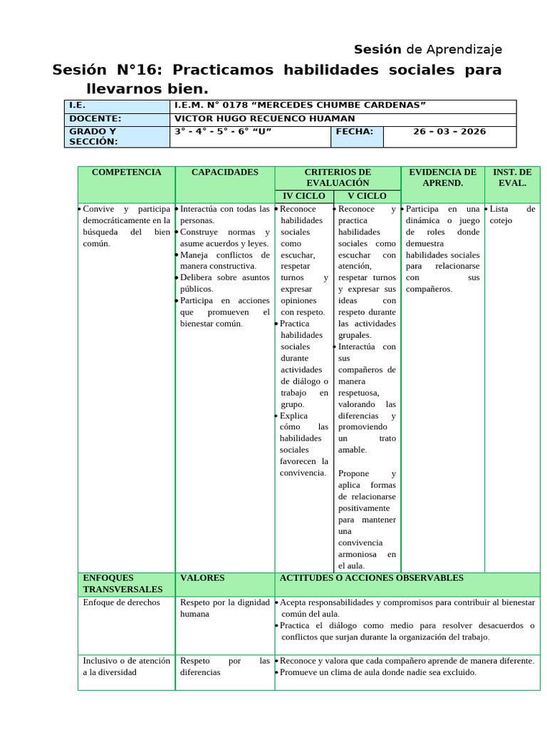 7 - 26 MAR - PS - Practicamos habilidades sociales para llevarnos bien ...