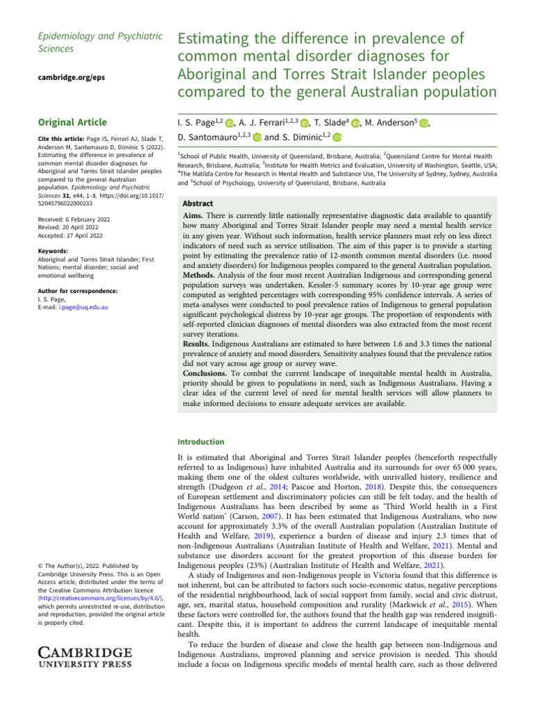 Estimating the Difference in Prevalence of Common Mental Disorder ...
