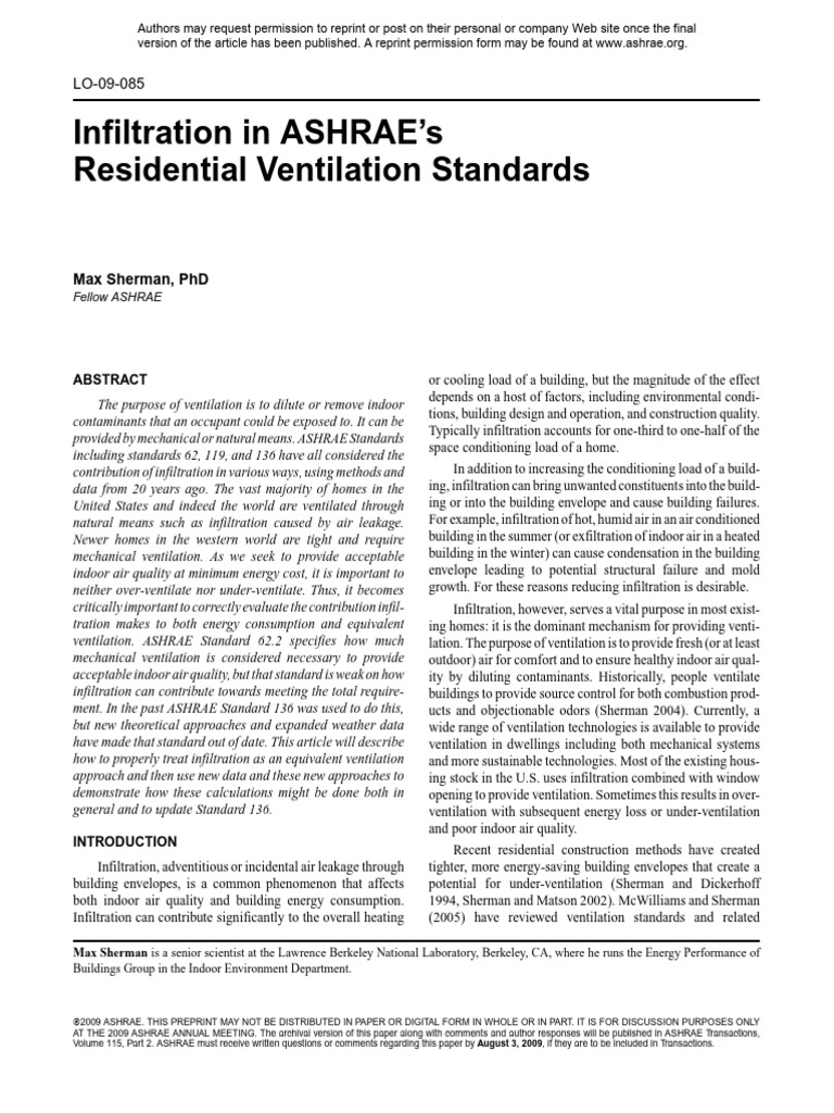 Infiltration in Ashraes Residiential Ventilation Standards | PDF ...