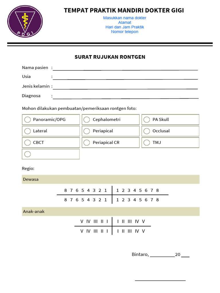 Contoh Surat Rujukan Rontgen TPMDG | PDF