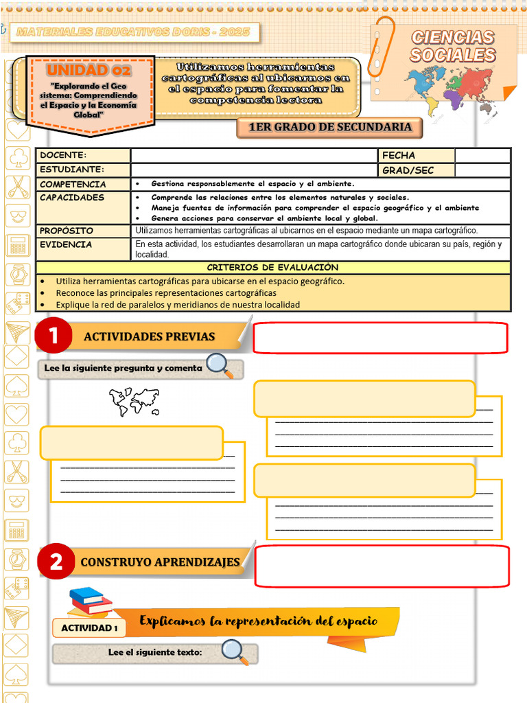 FICHA DE ACTIVIDAD CCSS 1°SES1- SEMANA 1 (2) | PDF | Mapa | Cartografía