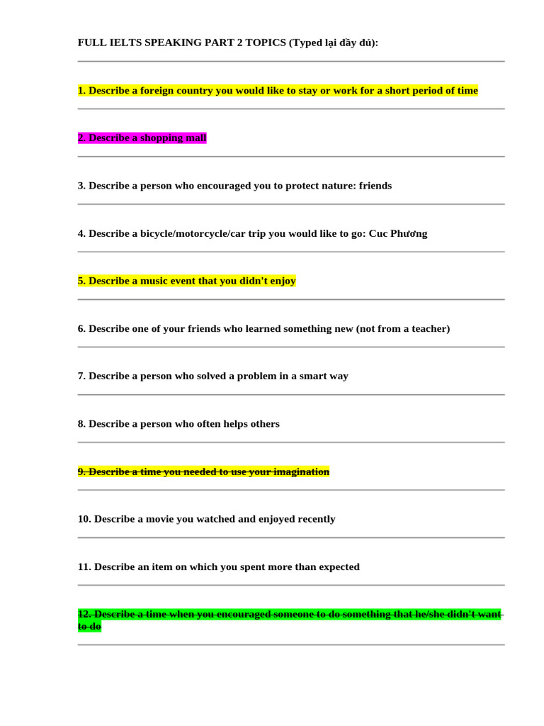 Full Ielts Speaking Part 2 Topics | PDF