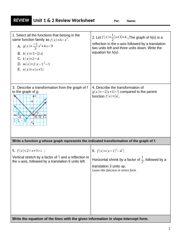 Unit 1 & 2 Review Worksheet | PDF
