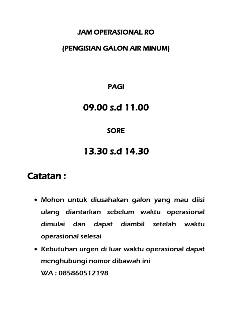 Jam Operasional Ro | PDF