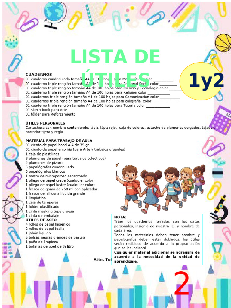 Lista de Útiles | PDF | Cuaderno | Materiales de impresión