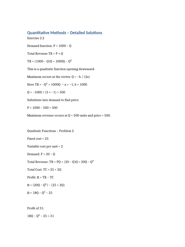 Quantitative Methods Detailed Solutions | PDF