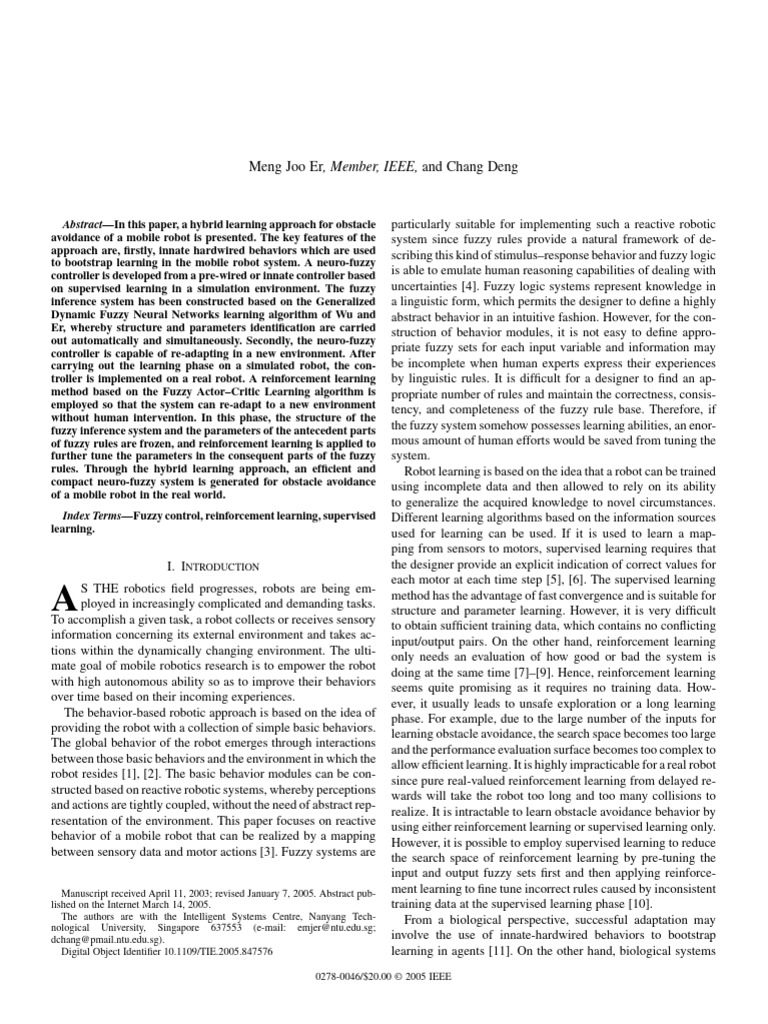 2005 Obstacle Avoidance of a Mobile Robot Using Hybrid Learning ...