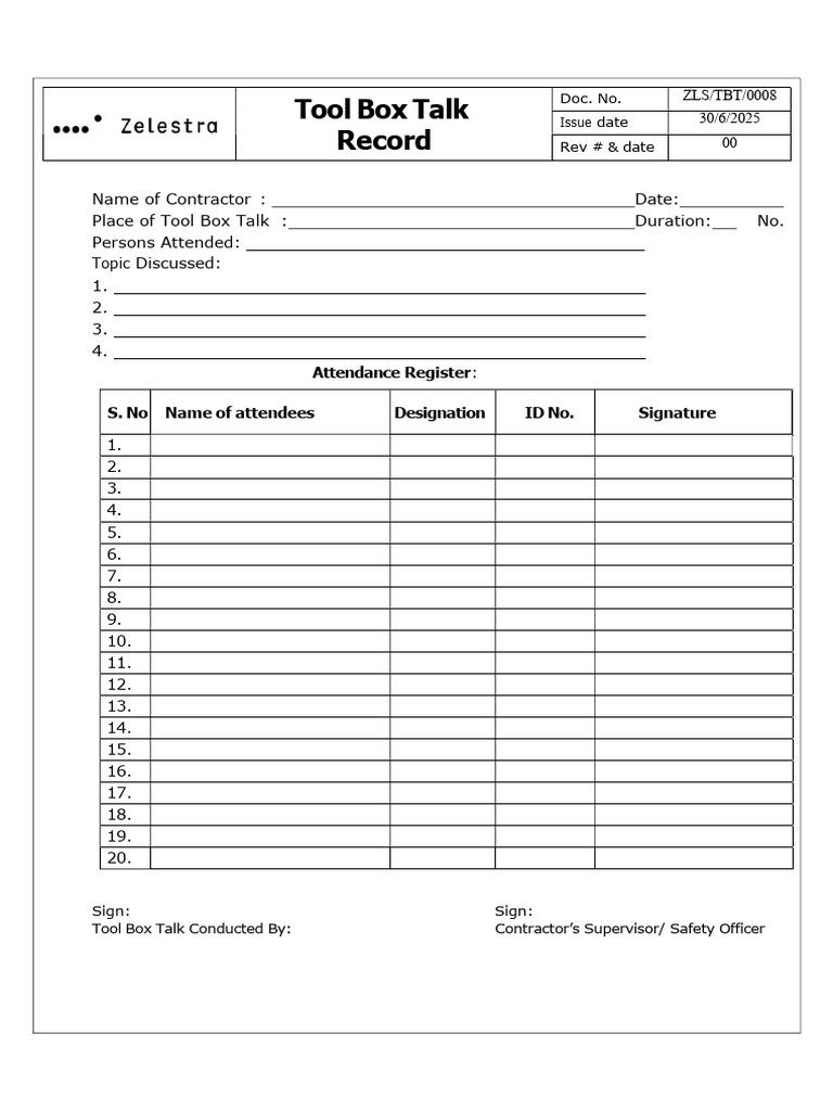 Tool Box Talk Meeting (1) | PDF