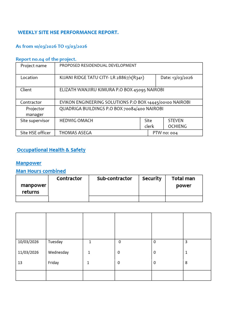 Week 4 Site Hse Performance Report | PDF | Safety