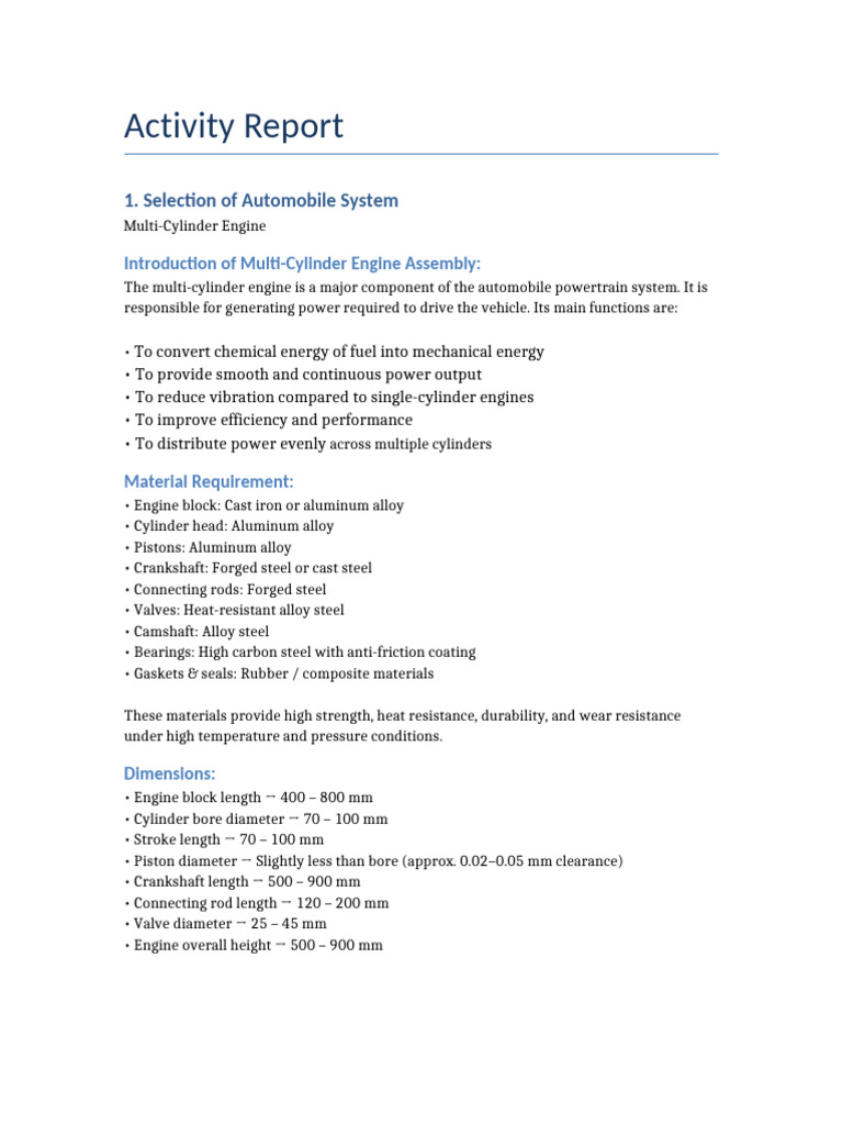 Multi Cylinder Engine Report | PDF | Internal Combustion Engine | Piston