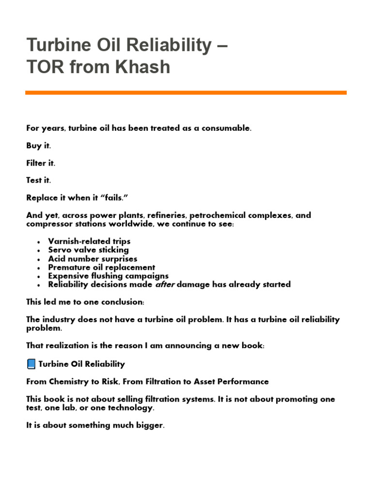 Turbine Oil Reliability - ToR From Khash | PDF | Reliability ...
