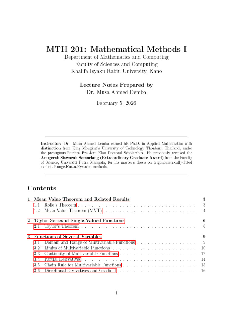 Mth 201 Mathematical Methods i Updated Version | PDF | Integral ...
