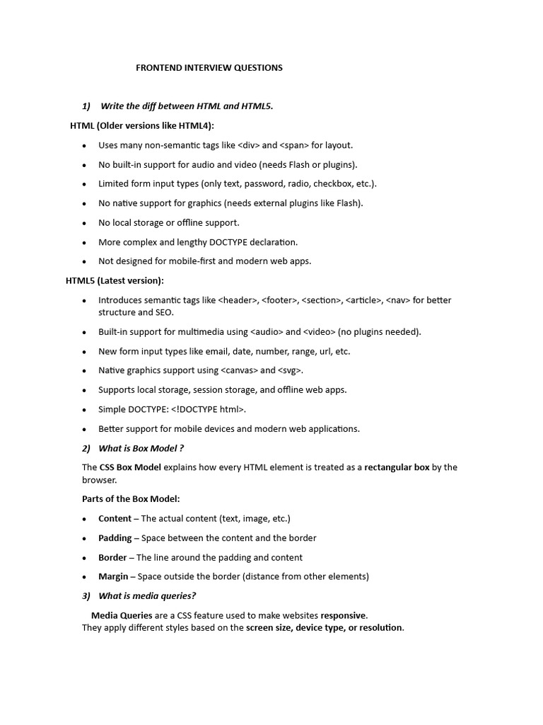Frontend Interview Questions | PDF | Html Element | Html