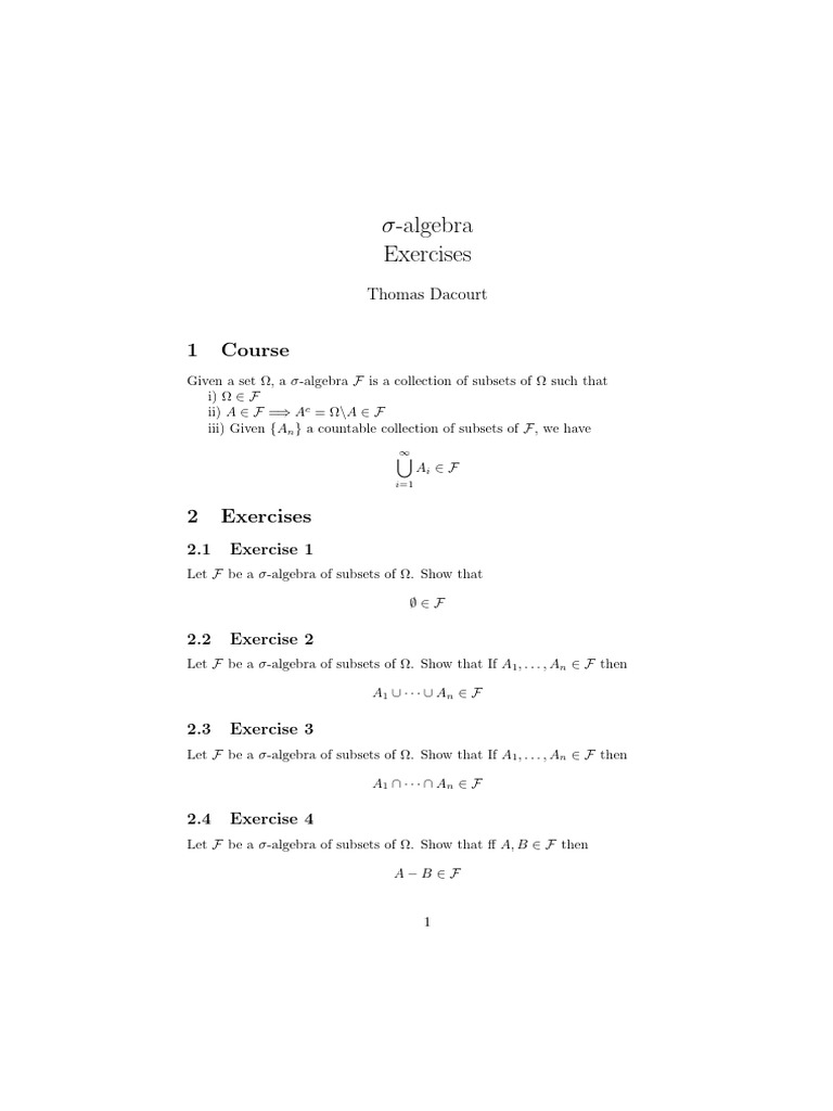Sigma Algebra Exercises | PDF