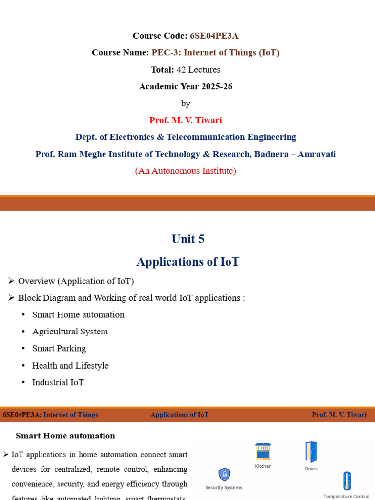 Unit 5 Applications of IoT | PDF | Internet Of Things | Home Automation