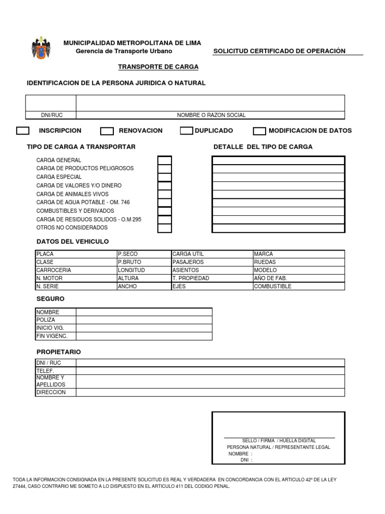 Formatos Transporte de Carga | PDF