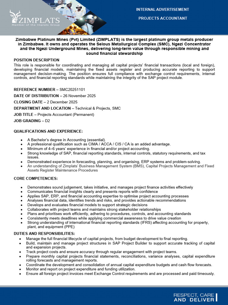 Internal Advert - Projects Accountant d2 | PDF | Expense | Internal Control