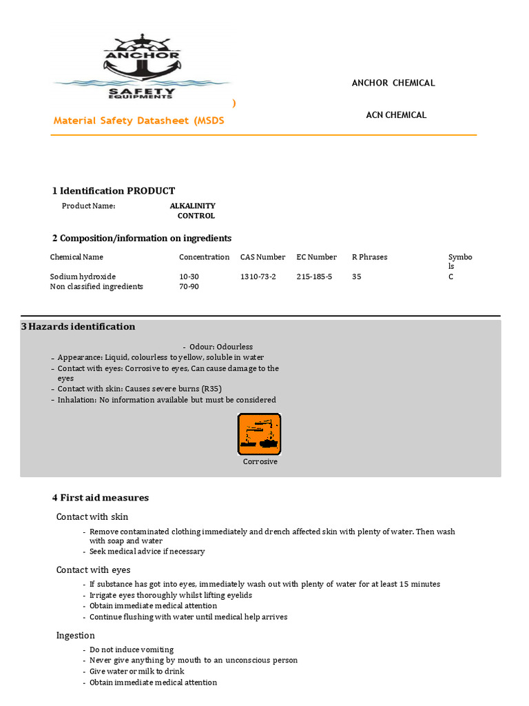 Alkalinity Control Msds-1 | PDF | Dangerous Goods | Materials