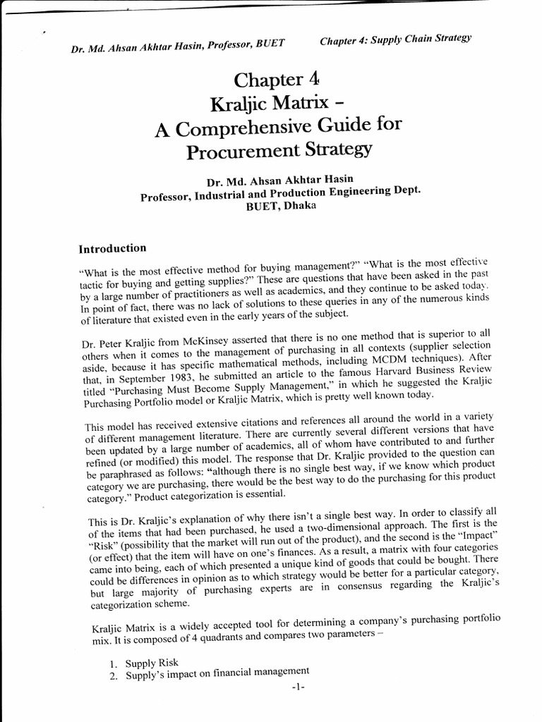 Chapter 4-Kraljic Matrix For Purchasing | PDF