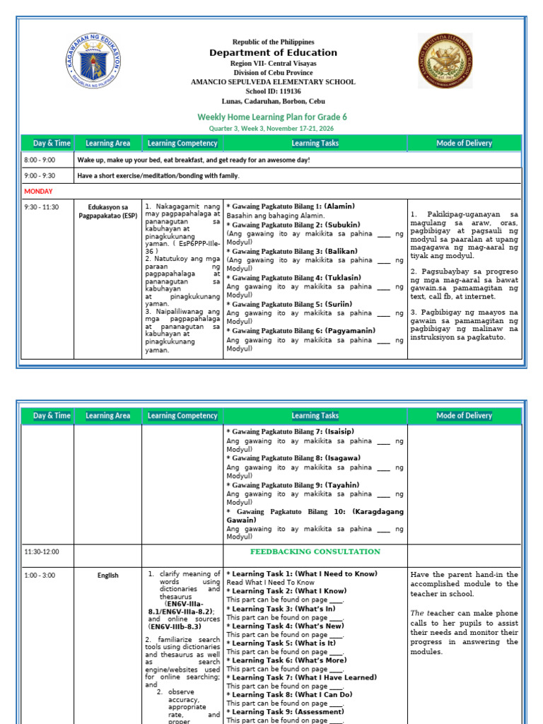 Grade 6 All Subjects WHLP q3 w3 | PDF | Gawain | Behavior Modification