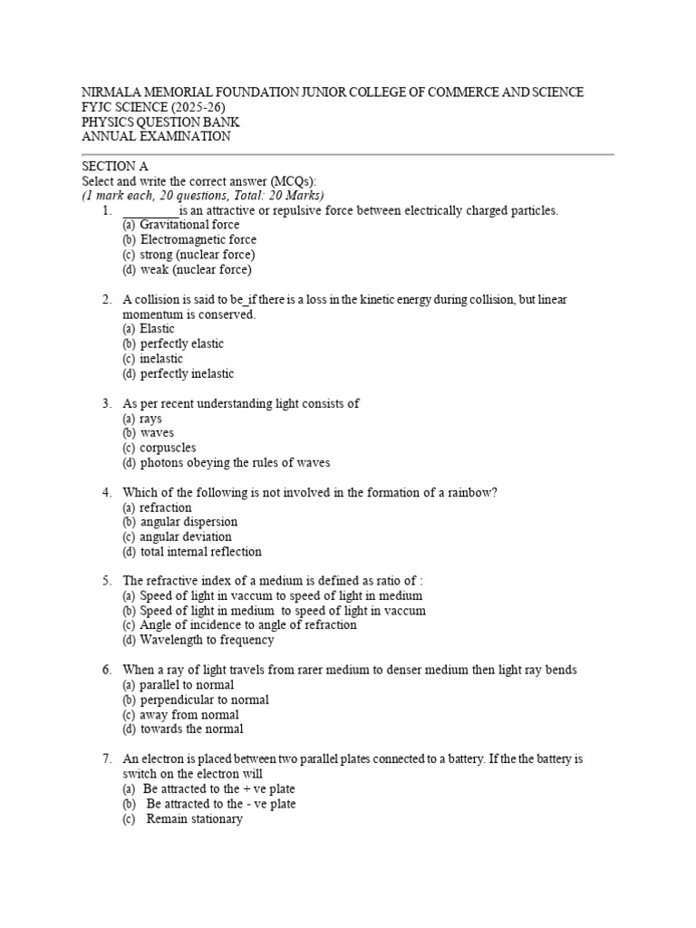 PHY 2026 IMP QB | PDF | Light | Force
