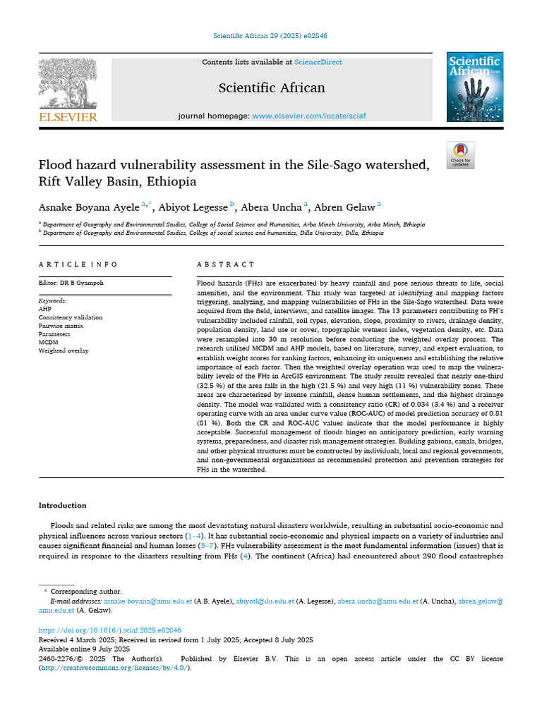 2.1 Flood Hazard, Vulnerability and Risk in Rifty Valley | PDF