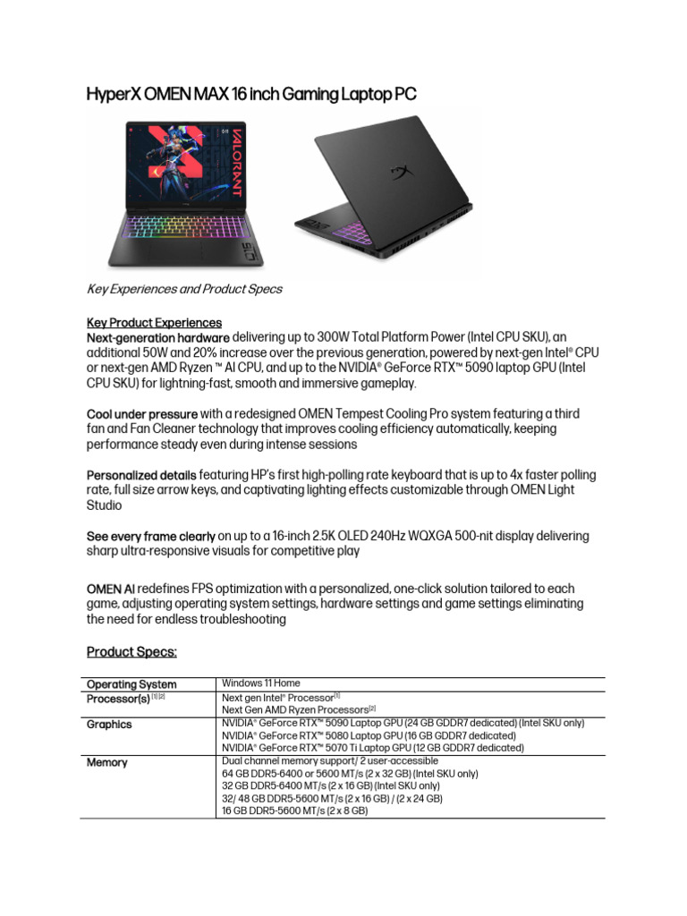 HyperX OMEN MAX 16 Inch Gaming Laptop PC v3 | PDF | Graphics Processing ...